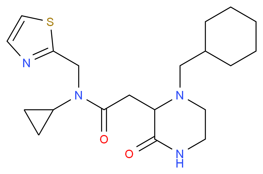 2-[1-(cyclohexylmethyl)-3-oxo-2-piperazinyl]-N-cyclopropyl-N-(1,3-thiazol-2-ylmethyl)acetamide_Molecular_structure_CAS_)