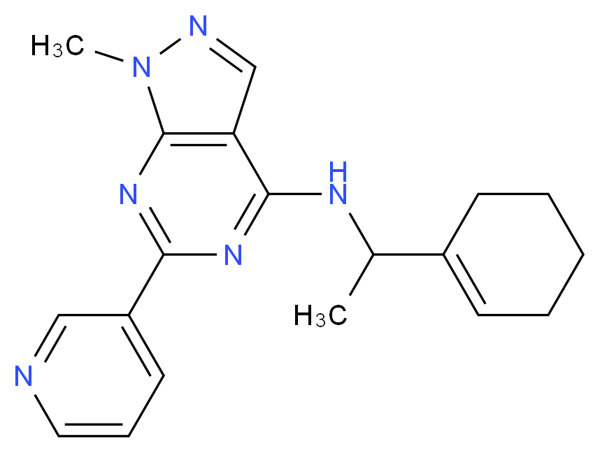 N-(1-cyclohex-1-en-1-ylethyl)-1-methyl-6-pyridin-3-yl-1H-pyrazolo[3,4-d]pyrimidin-4-amine_Molecular_structure_CAS_)