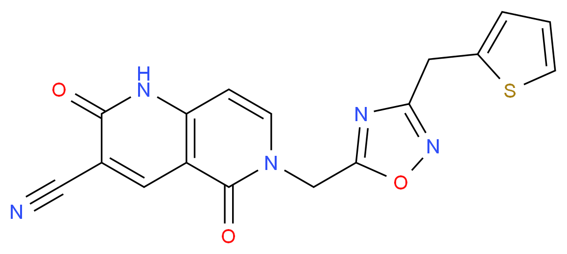 2,5-dioxo-6-{[3-(2-thienylmethyl)-1,2,4-oxadiazol-5-yl]methyl}-1,2,5,6-tetrahydro-1,6-naphthyridine-3-carbonitrile_Molecular_structure_CAS_)