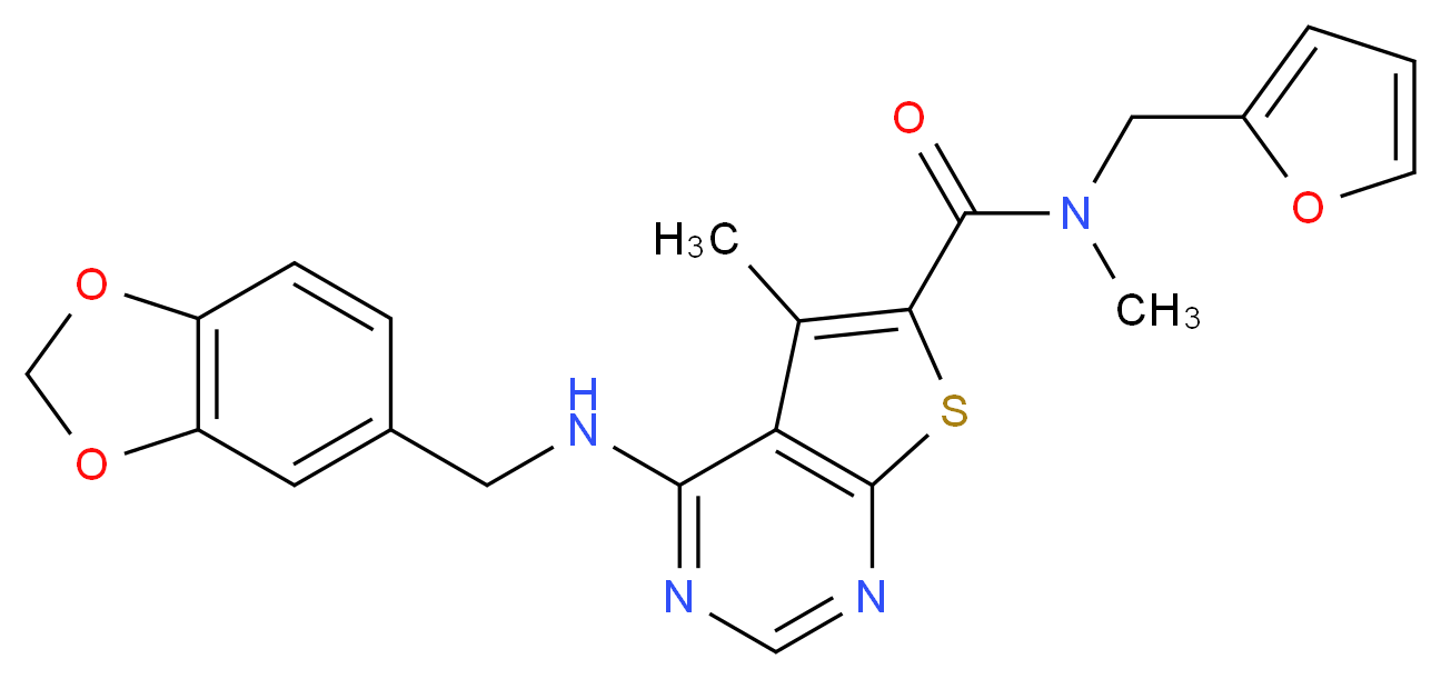 4-[(1,3-benzodioxol-5-ylmethyl)amino]-N-(2-furylmethyl)-N,5-dimethylthieno[2,3-d]pyrimidine-6-carboxamide_Molecular_structure_CAS_)