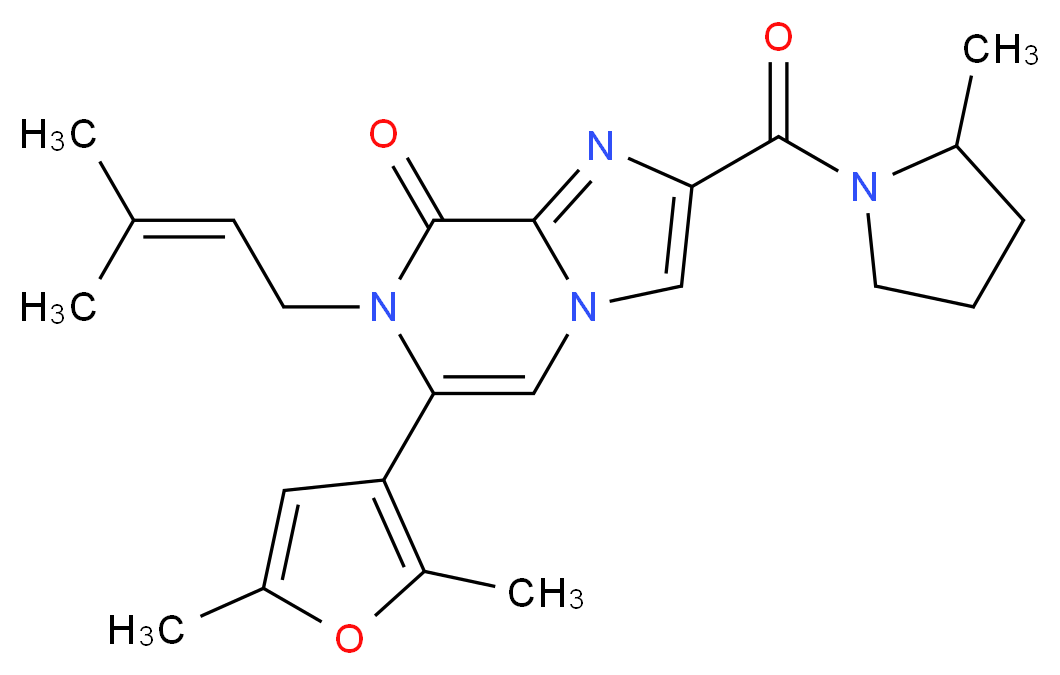 6-(2,5-dimethyl-3-furyl)-7-(3-methylbut-2-en-1-yl)-2-[(2-methylpyrrolidin-1-yl)carbonyl]imidazo[1,2-a]pyrazin-8(7H)-one_Molecular_structure_CAS_)