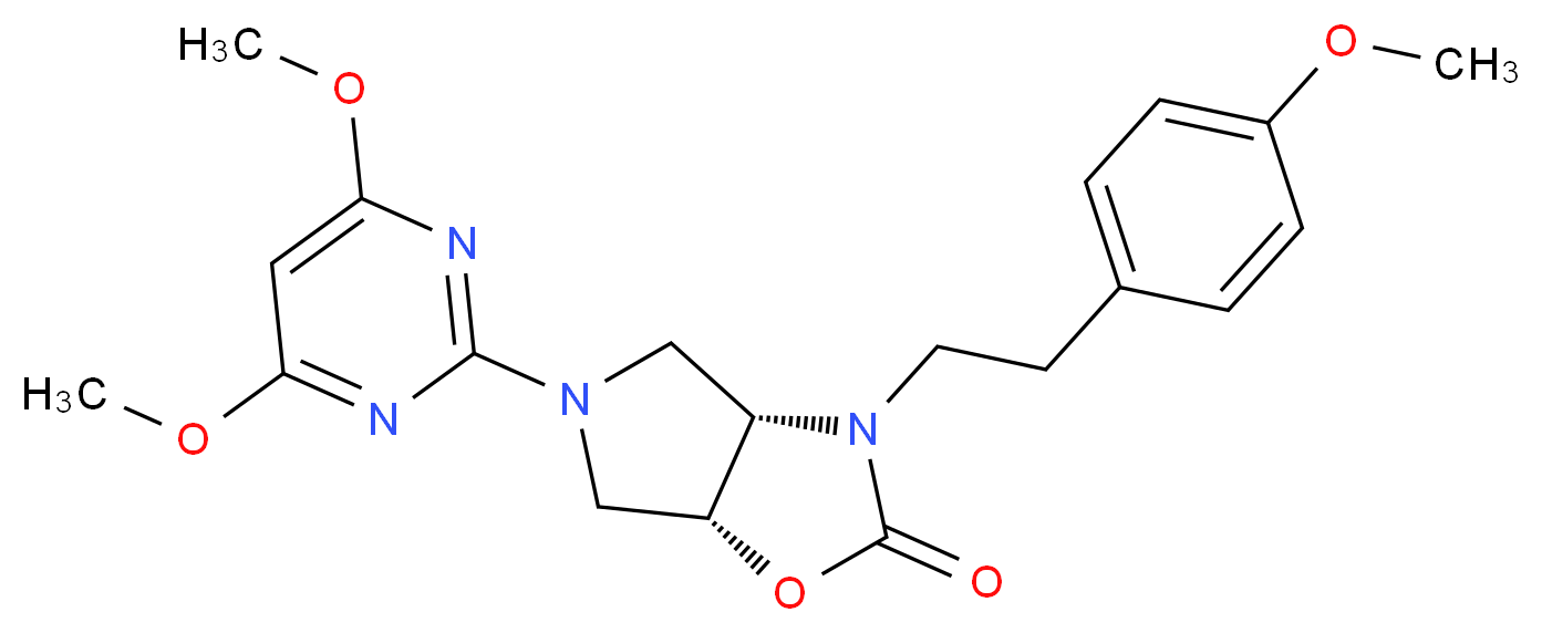 (3aS*,6aR*)-5-(4,6-dimethoxy-2-pyrimidinyl)-3-[2-(4-methoxyphenyl)ethyl]hexahydro-2H-pyrrolo[3,4-d][1,3]oxazol-2-one_Molecular_structure_CAS_)