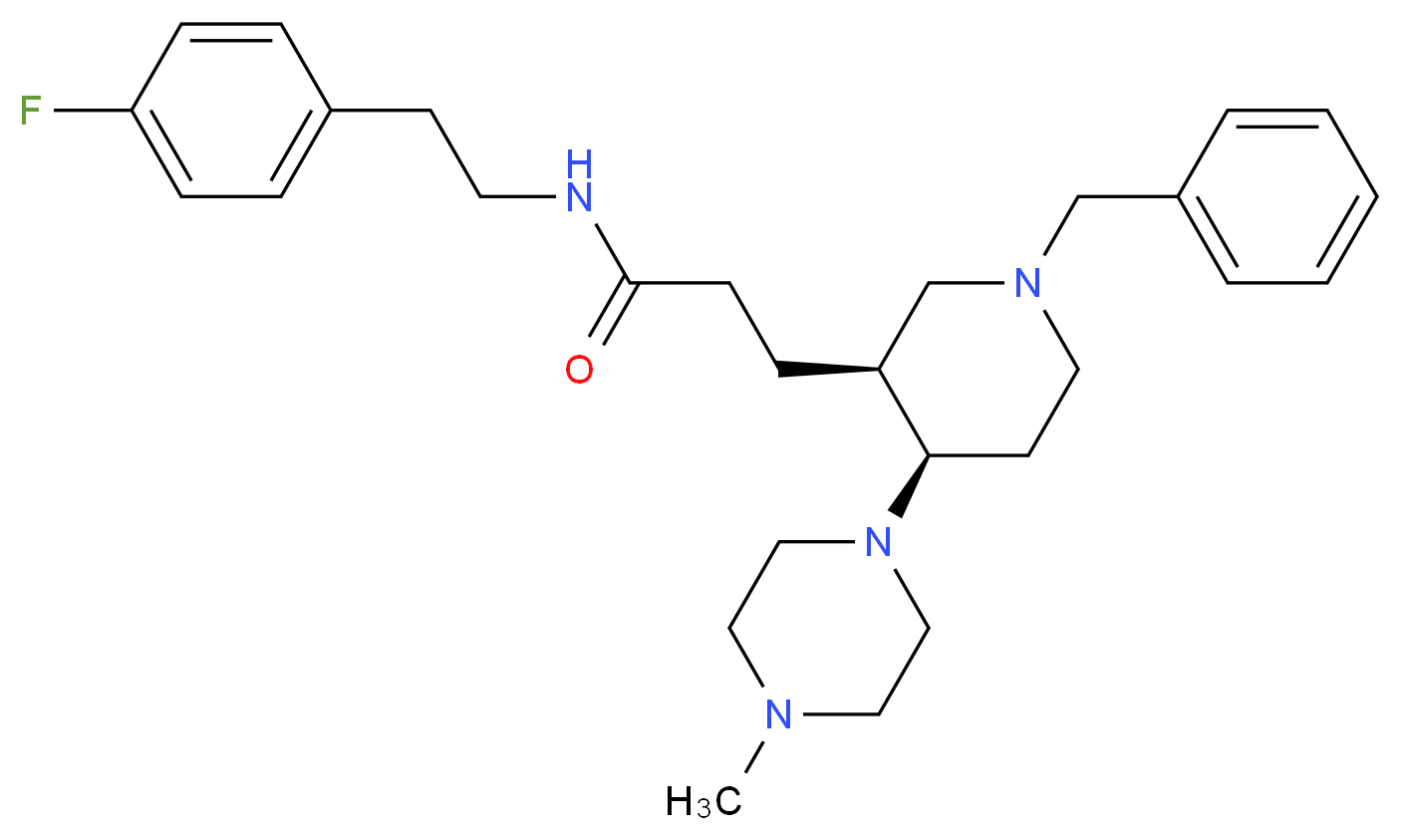3-[(3S*,4R*)-1-benzyl-4-(4-methyl-1-piperazinyl)-3-piperidinyl]-N-[2-(4-fluorophenyl)ethyl]propanamide_Molecular_structure_CAS_)