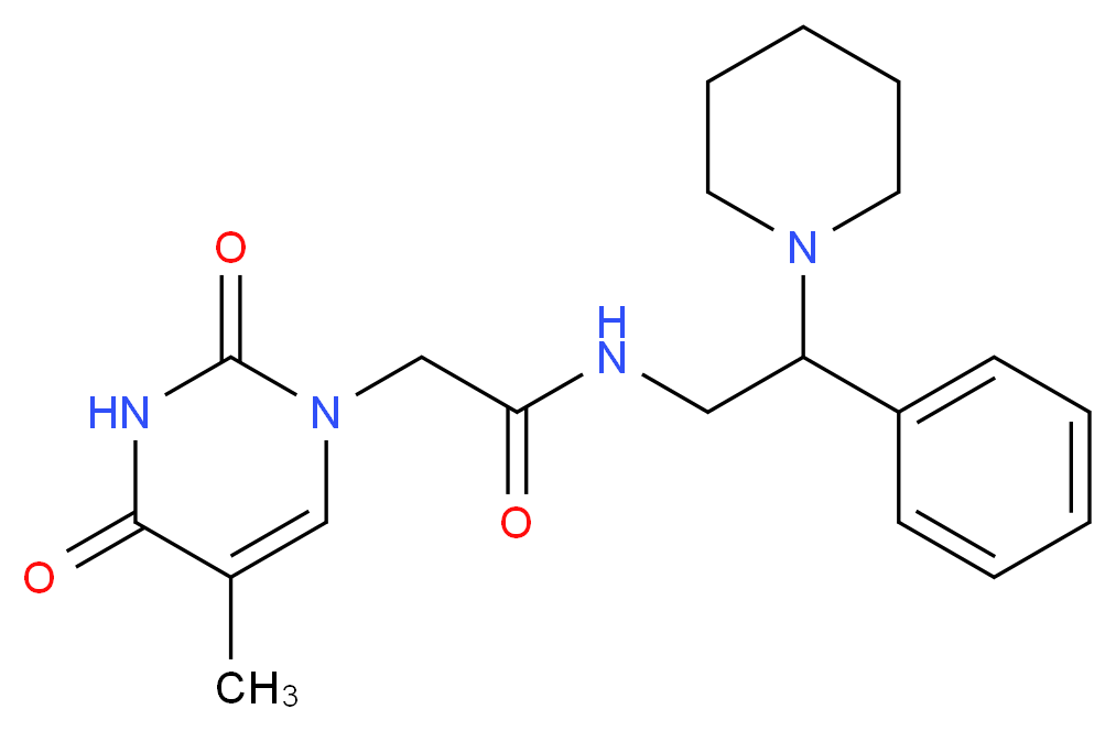 2-(5-methyl-2,4-dioxo-3,4-dihydropyrimidin-1(2H)-yl)-N-(2-phenyl-2-piperidin-1-ylethyl)acetamide_Molecular_structure_CAS_)