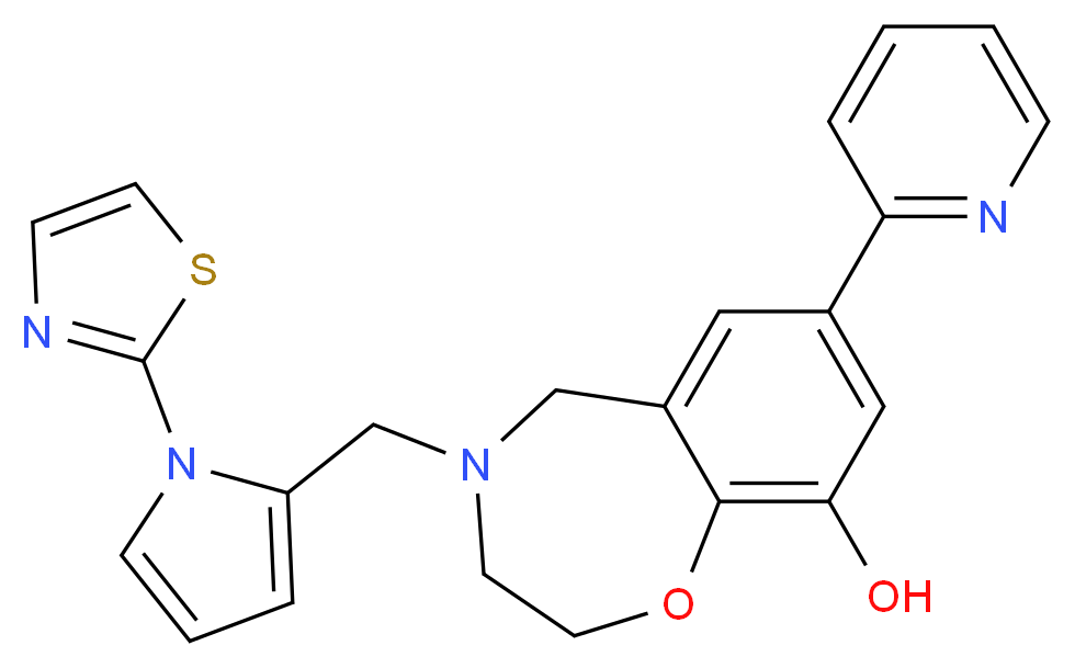 7-(2-pyridinyl)-4-{[1-(1,3-thiazol-2-yl)-1H-pyrrol-2-yl]methyl}-2,3,4,5-tetrahydro-1,4-benzoxazepin-9-ol_Molecular_structure_CAS_)