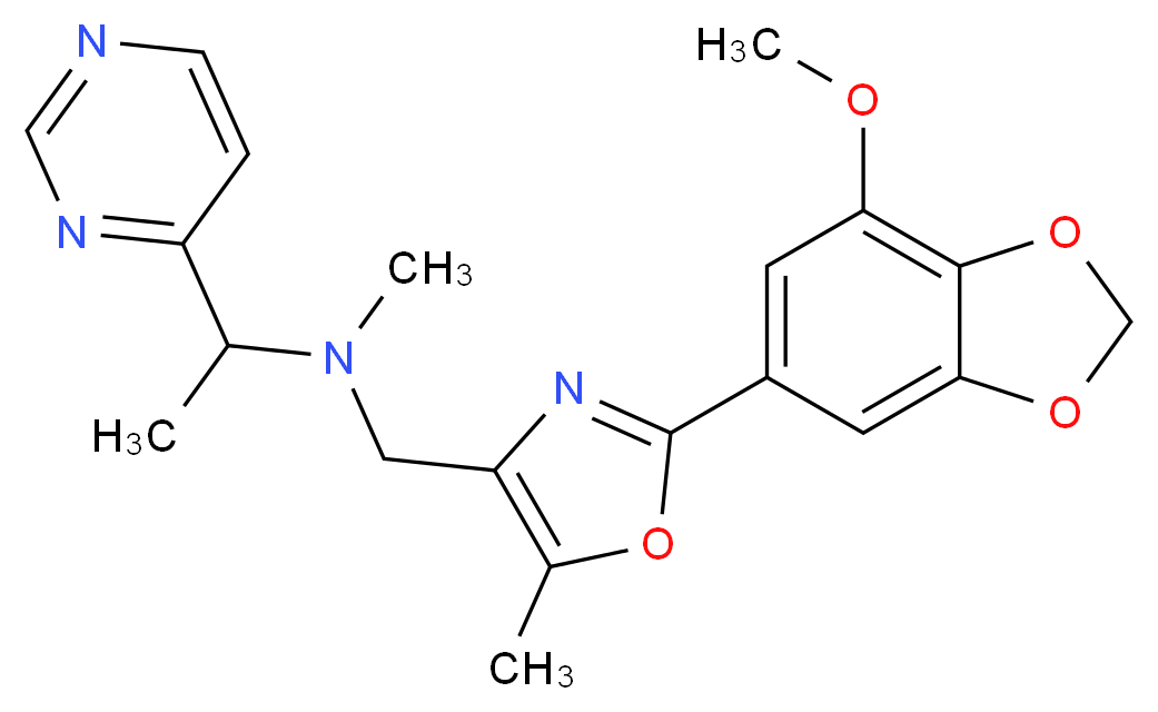 N-{[2-(7-methoxy-1,3-benzodioxol-5-yl)-5-methyl-1,3-oxazol-4-yl]methyl}-N-methyl-1-(4-pyrimidinyl)ethanamine_Molecular_structure_CAS_)