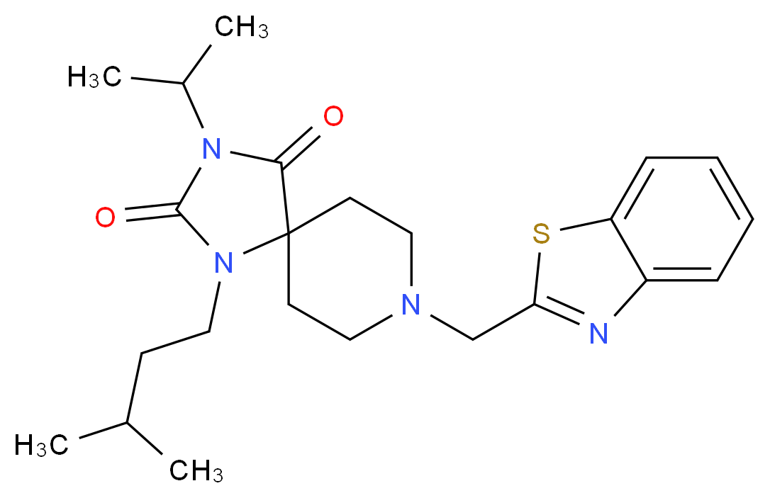 8-(1,3-benzothiazol-2-ylmethyl)-3-isopropyl-1-(3-methylbutyl)-1,3,8-triazaspiro[4.5]decane-2,4-dione_Molecular_structure_CAS_)
