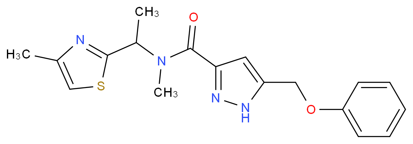 N-methyl-N-[1-(4-methyl-1,3-thiazol-2-yl)ethyl]-5-(phenoxymethyl)-1H-pyrazole-3-carboxamide_Molecular_structure_CAS_)