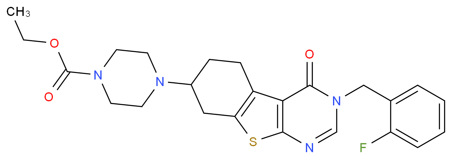 ethyl 4-[3-(2-fluorobenzyl)-4-oxo-3,4,5,6,7,8-hexahydro[1]benzothieno[2,3-d]pyrimidin-7-yl]-1-piperazinecarboxylate_Molecular_structure_CAS_)