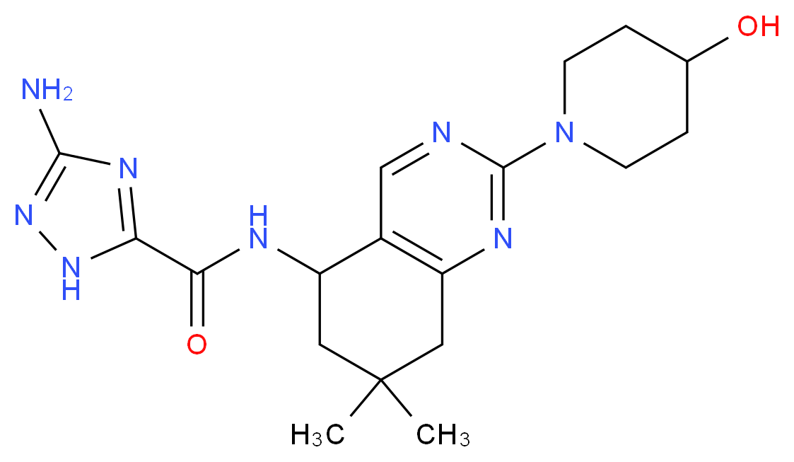 3-amino-N-[2-(4-hydroxypiperidin-1-yl)-7,7-dimethyl-5,6,7,8-tetrahydroquinazolin-5-yl]-1H-1,2,4-triazole-5-carboxamide_Molecular_structure_CAS_)