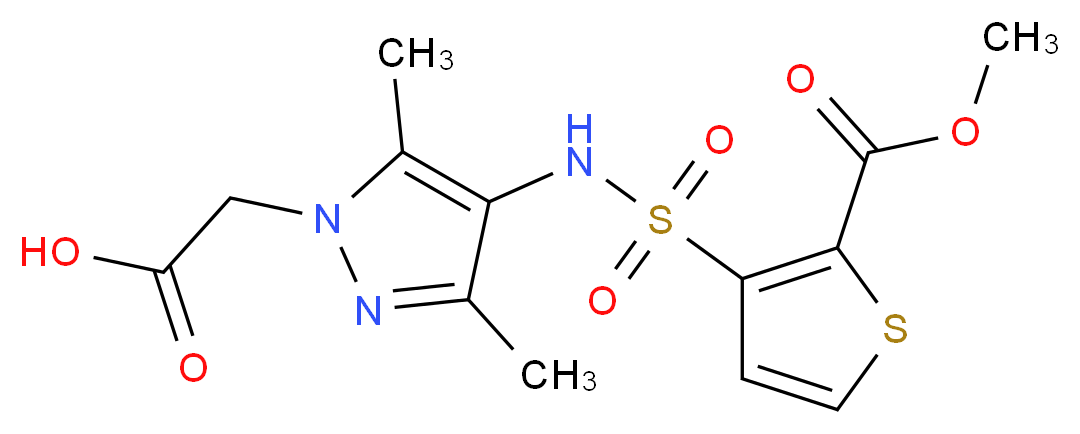[4-({[2-(methoxycarbonyl)-3-thienyl]sulfonyl}amino)-3,5-dimethyl-1H-pyrazol-1-yl]acetic acid_Molecular_structure_CAS_)