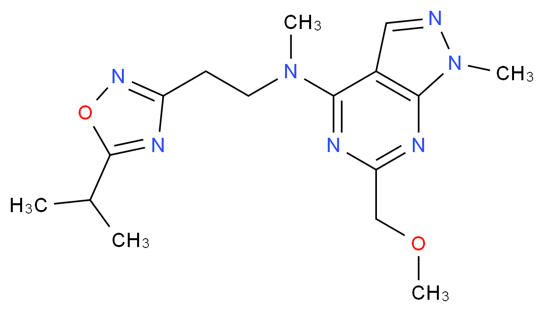 N-[2-(5-isopropyl-1,2,4-oxadiazol-3-yl)ethyl]-6-(methoxymethyl)-N,1-dimethyl-1H-pyrazolo[3,4-d]pyrimidin-4-amine_Molecular_structure_CAS_)