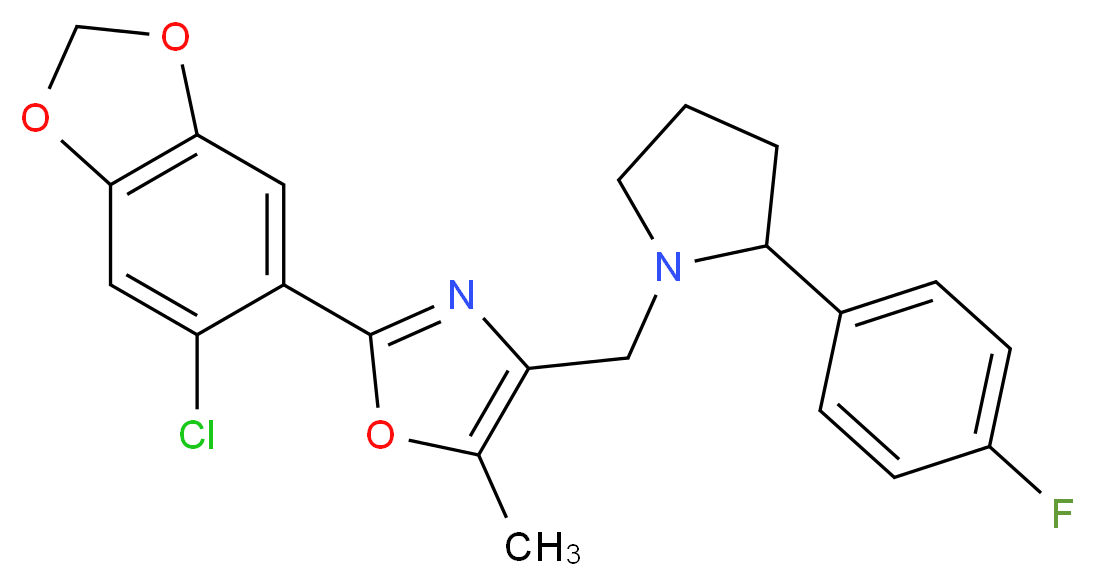 2-(6-chloro-1,3-benzodioxol-5-yl)-4-{[2-(4-fluorophenyl)-1-pyrrolidinyl]methyl}-5-methyl-1,3-oxazole_Molecular_structure_CAS_)