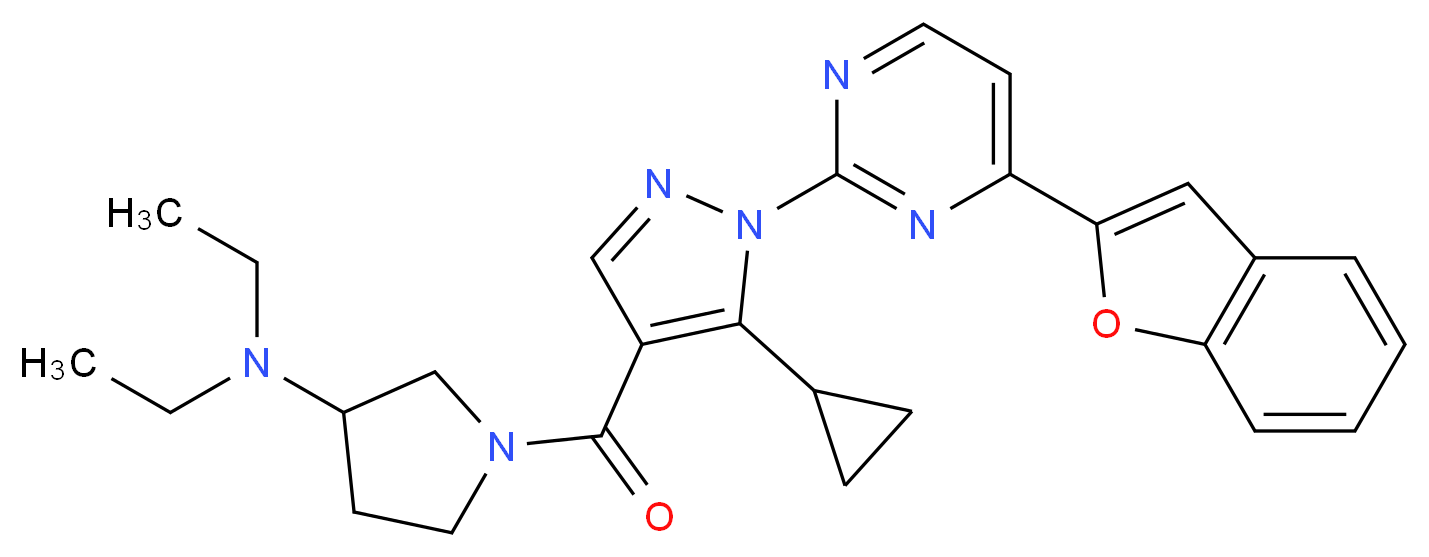 1-({1-[4-(1-benzofuran-2-yl)-2-pyrimidinyl]-5-cyclopropyl-1H-pyrazol-4-yl}carbonyl)-N,N-diethyl-3-pyrrolidinamine_Molecular_structure_CAS_)