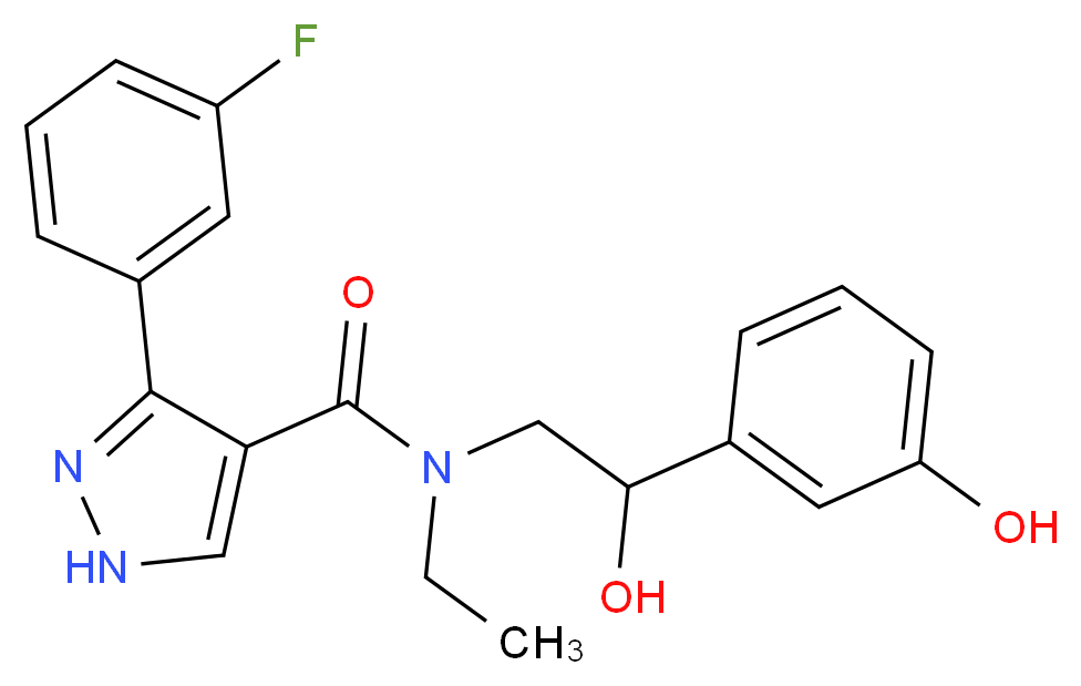 N-ethyl-3-(3-fluorophenyl)-N-[2-hydroxy-2-(3-hydroxyphenyl)ethyl]-1H-pyrazole-4-carboxamide_Molecular_structure_CAS_)