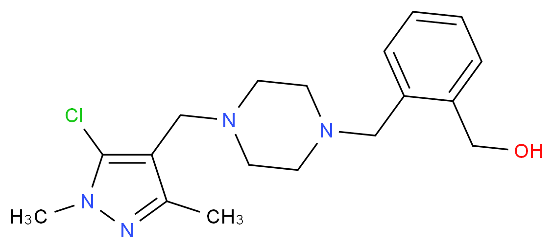 [2-({4-[(5-chloro-1,3-dimethyl-1H-pyrazol-4-yl)methyl]piperazin-1-yl}methyl)phenyl]methanol_Molecular_structure_CAS_)