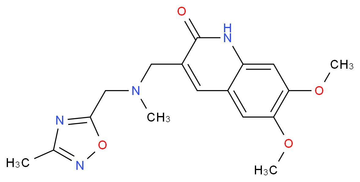 6,7-dimethoxy-3-({methyl[(3-methyl-1,2,4-oxadiazol-5-yl)methyl]amino}methyl)quinolin-2(1H)-one_Molecular_structure_CAS_)