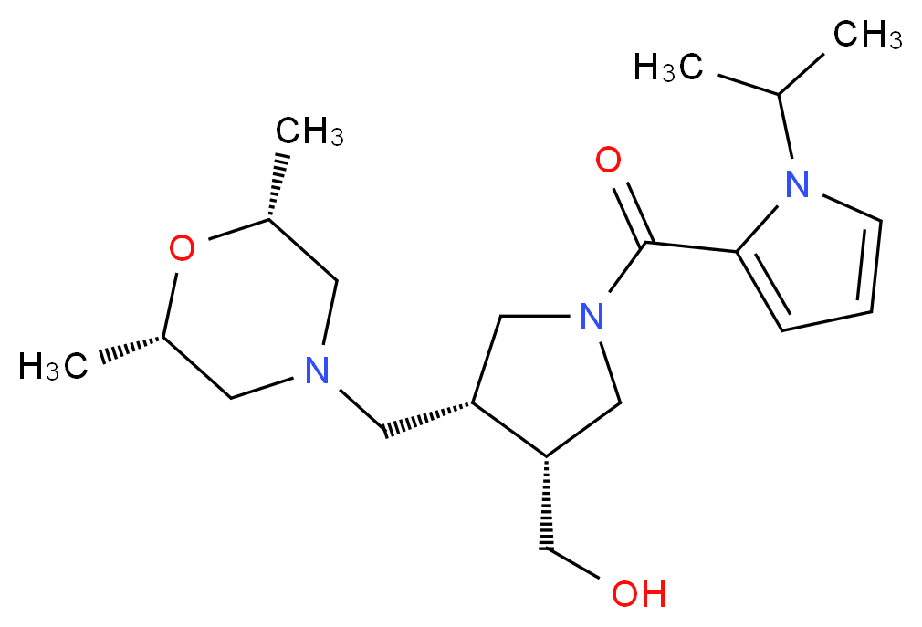 {(3R*,4R*)-4-{[(2R*,6S*)-2,6-dimethylmorpholin-4-yl]methyl}-1-[(1-isopropyl-1H-pyrrol-2-yl)carbonyl]pyrrolidin-3-yl}methanol_Molecular_structure_CAS_)