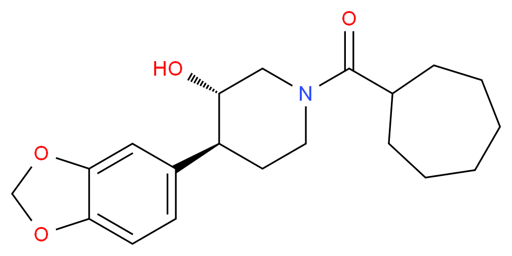 (3S*,4S*)-4-(1,3-benzodioxol-5-yl)-1-(cycloheptylcarbonyl)piperidin-3-ol_Molecular_structure_CAS_)