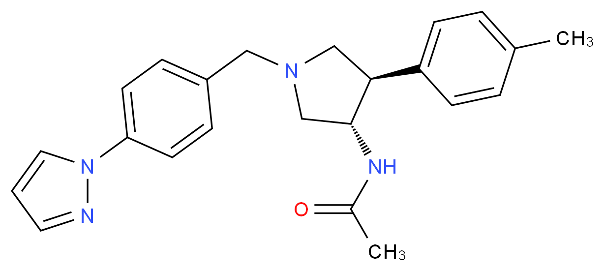 N-{(3S*,4R*)-4-(4-methylphenyl)-1-[4-(1H-pyrazol-1-yl)benzyl]pyrrolidin-3-yl}acetamide_Molecular_structure_CAS_)