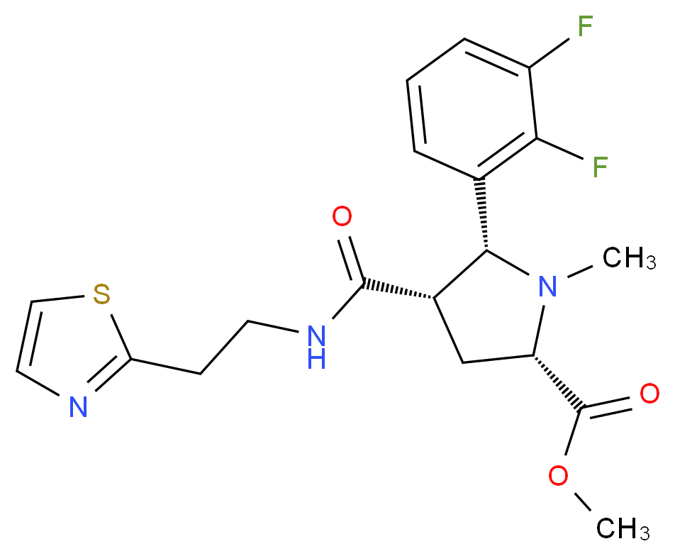 methyl (2S*,4S*,5R*)-5-(2,3-difluorophenyl)-1-methyl-4-({[2-(1,3-thiazol-2-yl)ethyl]amino}carbonyl)-2-pyrrolidinecarboxylate_Molecular_structure_CAS_)