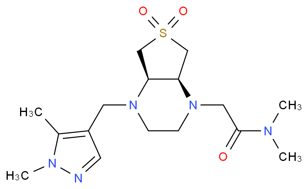 2-[(4aR*,7aS*)-4-[(1,5-dimethyl-1H-pyrazol-4-yl)methyl]-6,6-dioxidohexahydrothieno[3,4-b]pyrazin-1(2H)-yl]-N,N-dimethylacetamide_Molecular_structure_CAS_)
