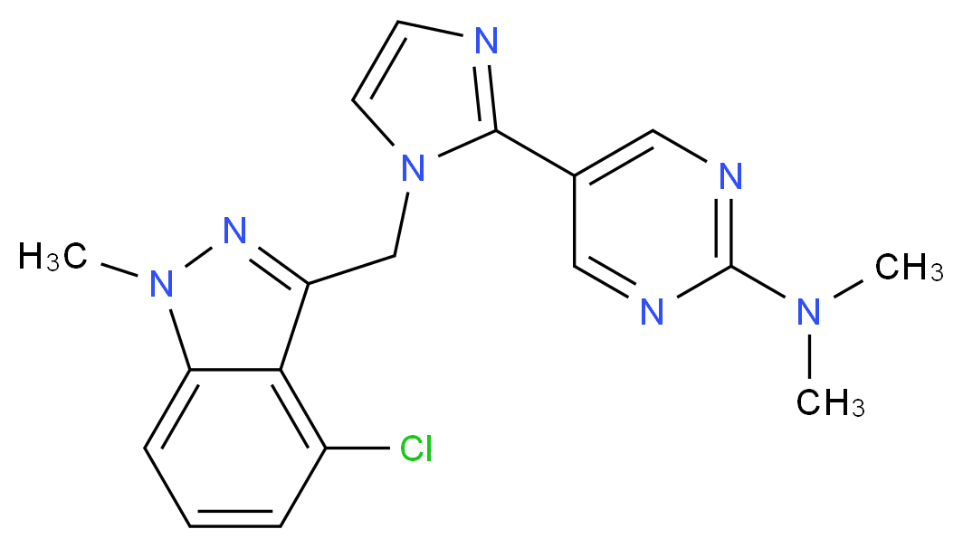 5-{1-[(4-chloro-1-methyl-1H-indazol-3-yl)methyl]-1H-imidazol-2-yl}-N,N-dimethylpyrimidin-2-amine_Molecular_structure_CAS_)