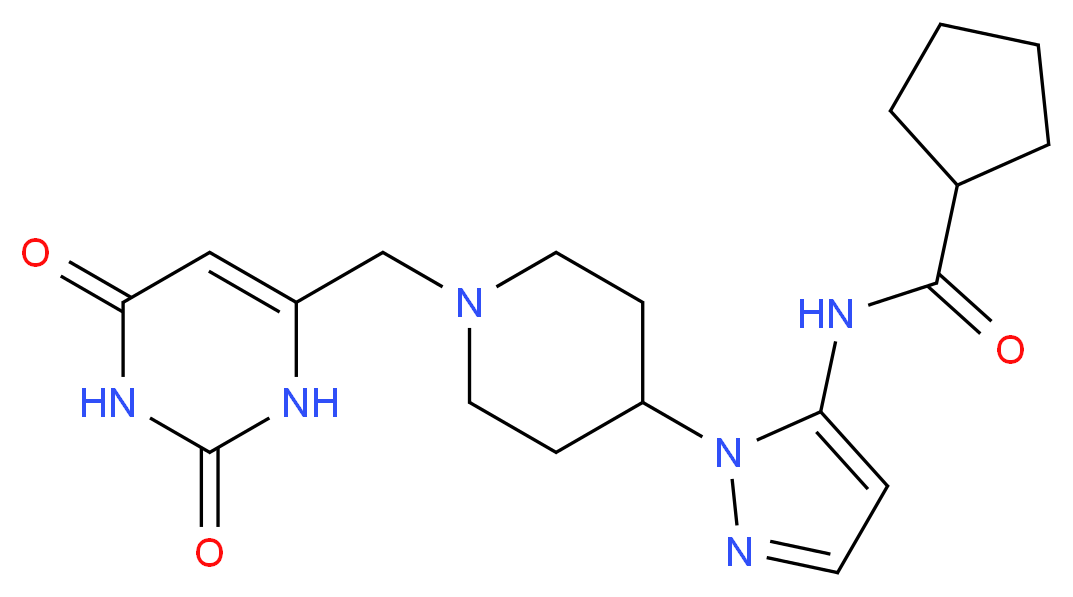 N-(1-{1-[(2,6-dioxo-1,2,3,6-tetrahydropyrimidin-4-yl)methyl]piperidin-4-yl}-1H-pyrazol-5-yl)cyclopentanecarboxamide_Molecular_structure_CAS_)
