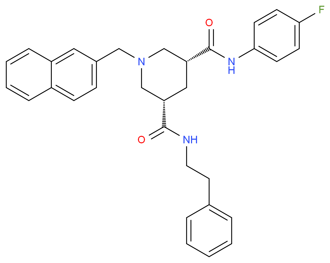 (3R,5S)-N-(4-fluorophenyl)-1-(2-naphthylmethyl)-N'-(2-phenylethyl)-3,5-piperidinedicarboxamide_Molecular_structure_CAS_)