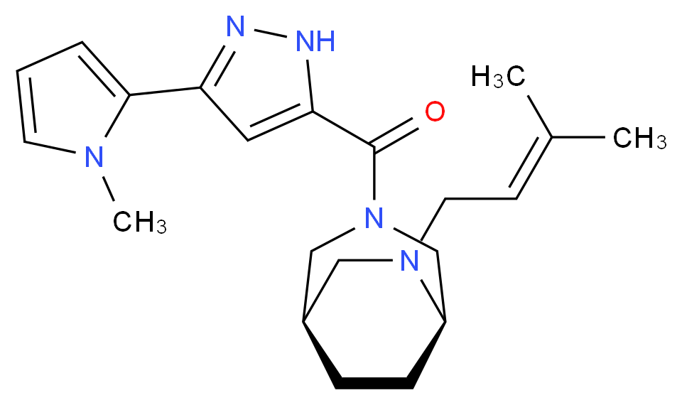 (1R*,5R*)-6-(3-methyl-2-buten-1-yl)-3-{[3-(1-methyl-1H-pyrrol-2-yl)-1H-pyrazol-5-yl]carbonyl}-3,6-diazabicyclo[3.2.2]nonane_Molecular_structure_CAS_)