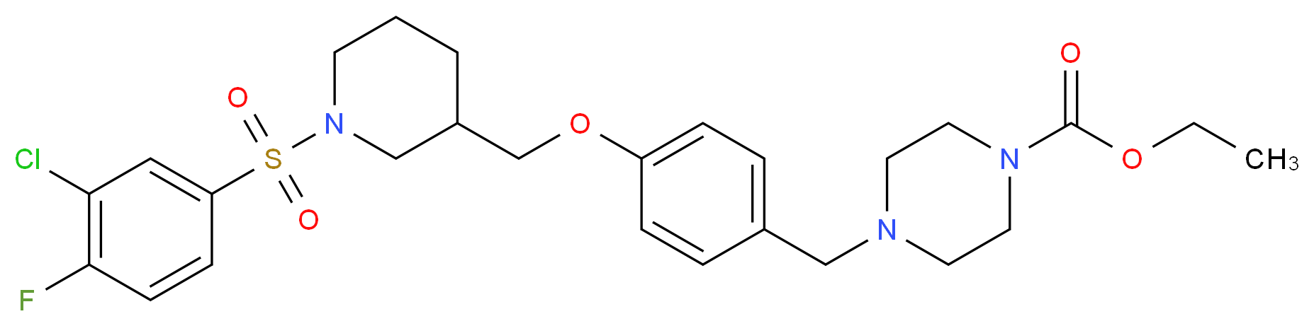 ethyl 4-[4-({1-[(3-chloro-4-fluorophenyl)sulfonyl]-3-piperidinyl}methoxy)benzyl]-1-piperazinecarboxylate_Molecular_structure_CAS_)