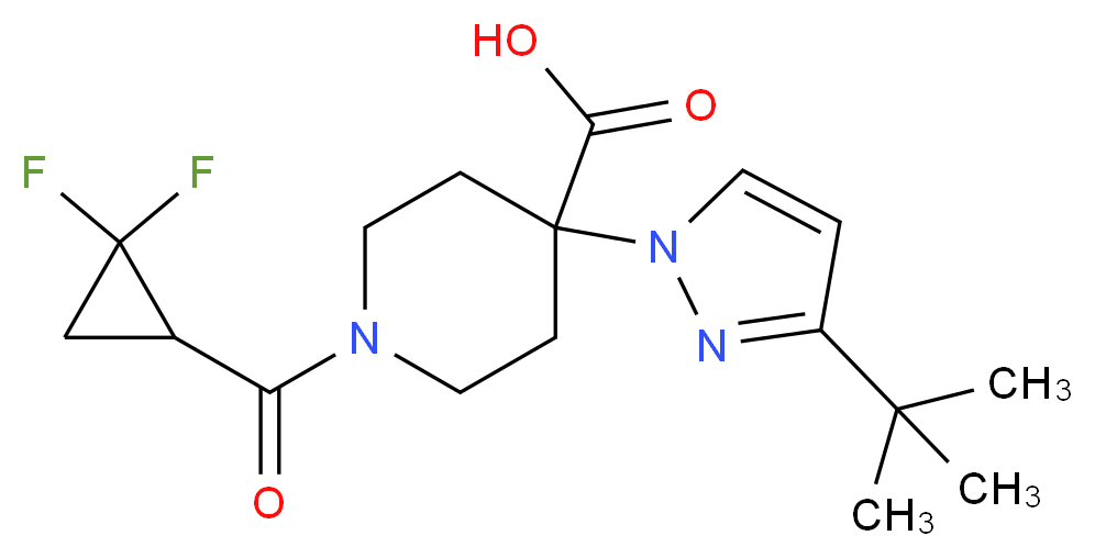 4-(3-tert-butyl-1H-pyrazol-1-yl)-1-[(2,2-difluorocyclopropyl)carbonyl]piperidine-4-carboxylic acid_Molecular_structure_CAS_)