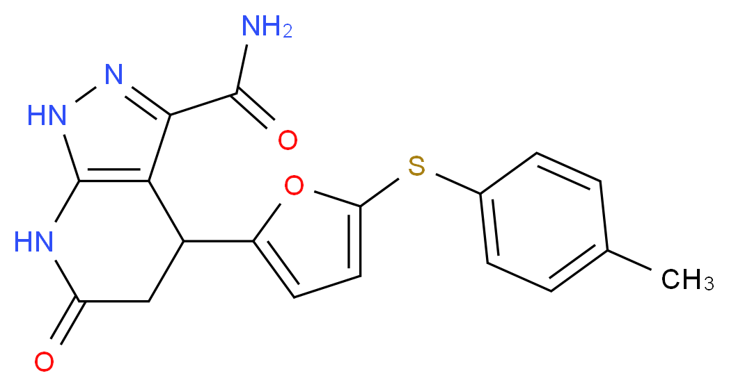 4-{5-[(4-methylphenyl)thio]-2-furyl}-6-oxo-4,5,6,7-tetrahydro-1H-pyrazolo[3,4-b]pyridine-3-carboxamide_Molecular_structure_CAS_)
