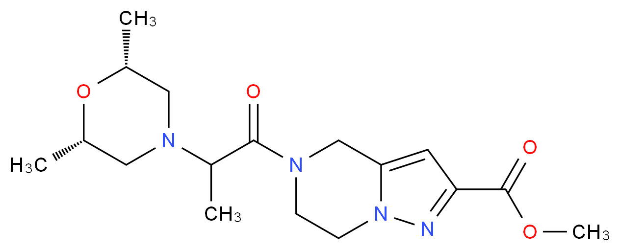 methyl 5-{2-[(2R*,6S*)-2,6-dimethylmorpholin-4-yl]propanoyl}-4,5,6,7-tetrahydropyrazolo[1,5-a]pyrazine-2-carboxylate_Molecular_structure_CAS_)
