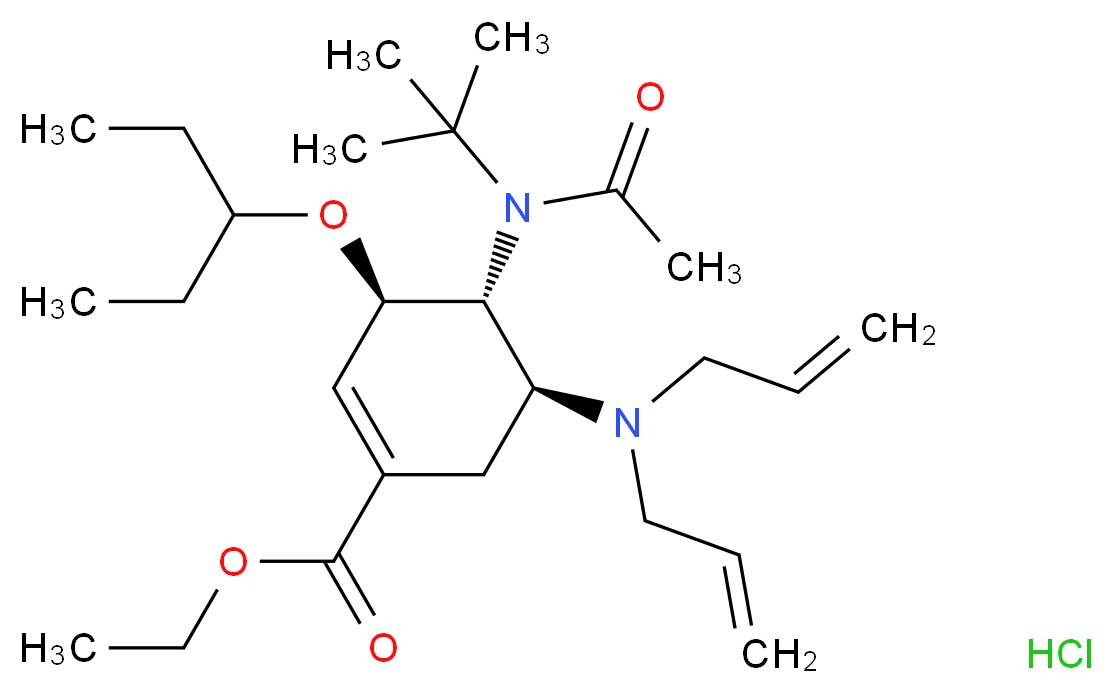 (3R,4R,5S)-Ethyl 4-(N-(tert-butyl)acetamido)-5-(diallylamino)-3-(pentan-3-yloxy)cyclohex-1-enecarboxylate hydrochloride_Molecular_structure_CAS_651324-08-2)
