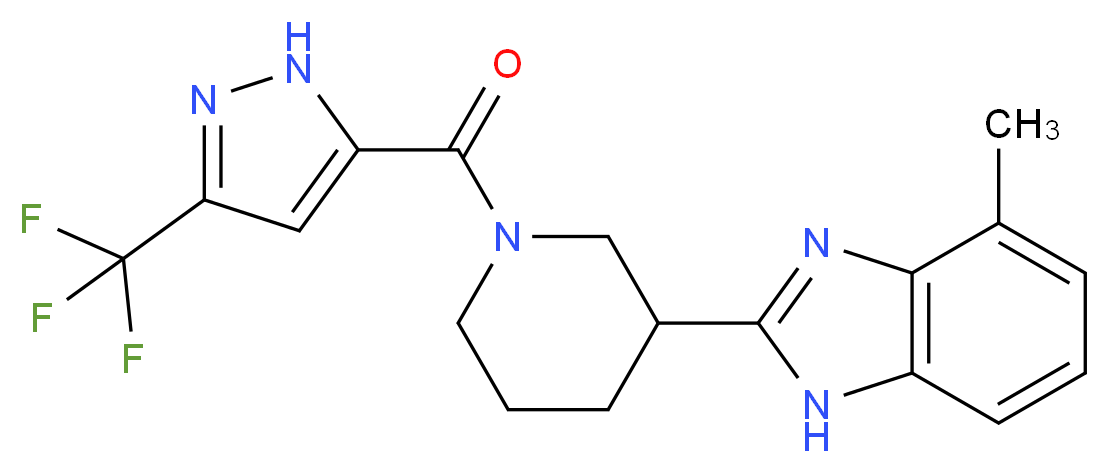 4-methyl-2-(1-{[3-(trifluoromethyl)-1H-pyrazol-5-yl]carbonyl}-3-piperidinyl)-1H-benzimidazole_Molecular_structure_CAS_)