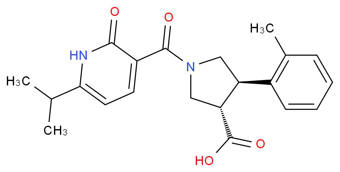 (3S*,4R*)-1-[(6-isopropyl-2-oxo-1,2-dihydropyridin-3-yl)carbonyl]-4-(2-methylphenyl)pyrrolidine-3-carboxylic acid_Molecular_structure_CAS_)