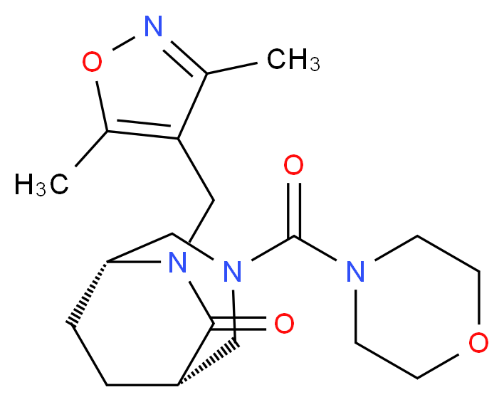 (1S*,5R*)-6-[(3,5-dimethyl-4-isoxazolyl)methyl]-3-(4-morpholinylcarbonyl)-3,6-diazabicyclo[3.2.2]nonan-7-one_Molecular_structure_CAS_)