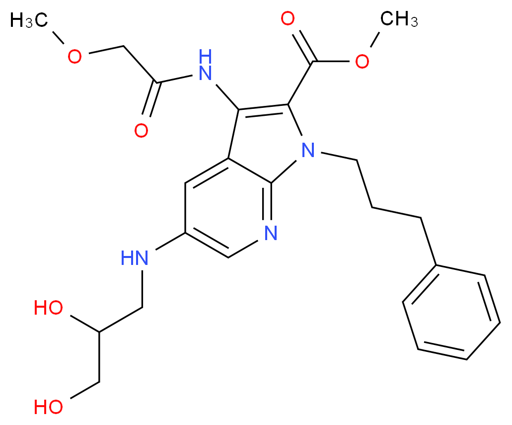 methyl 5-[(2,3-dihydroxypropyl)amino]-3-[(methoxyacetyl)amino]-1-(3-phenylpropyl)-1H-pyrrolo[2,3-b]pyridine-2-carboxylate_Molecular_structure_CAS_)