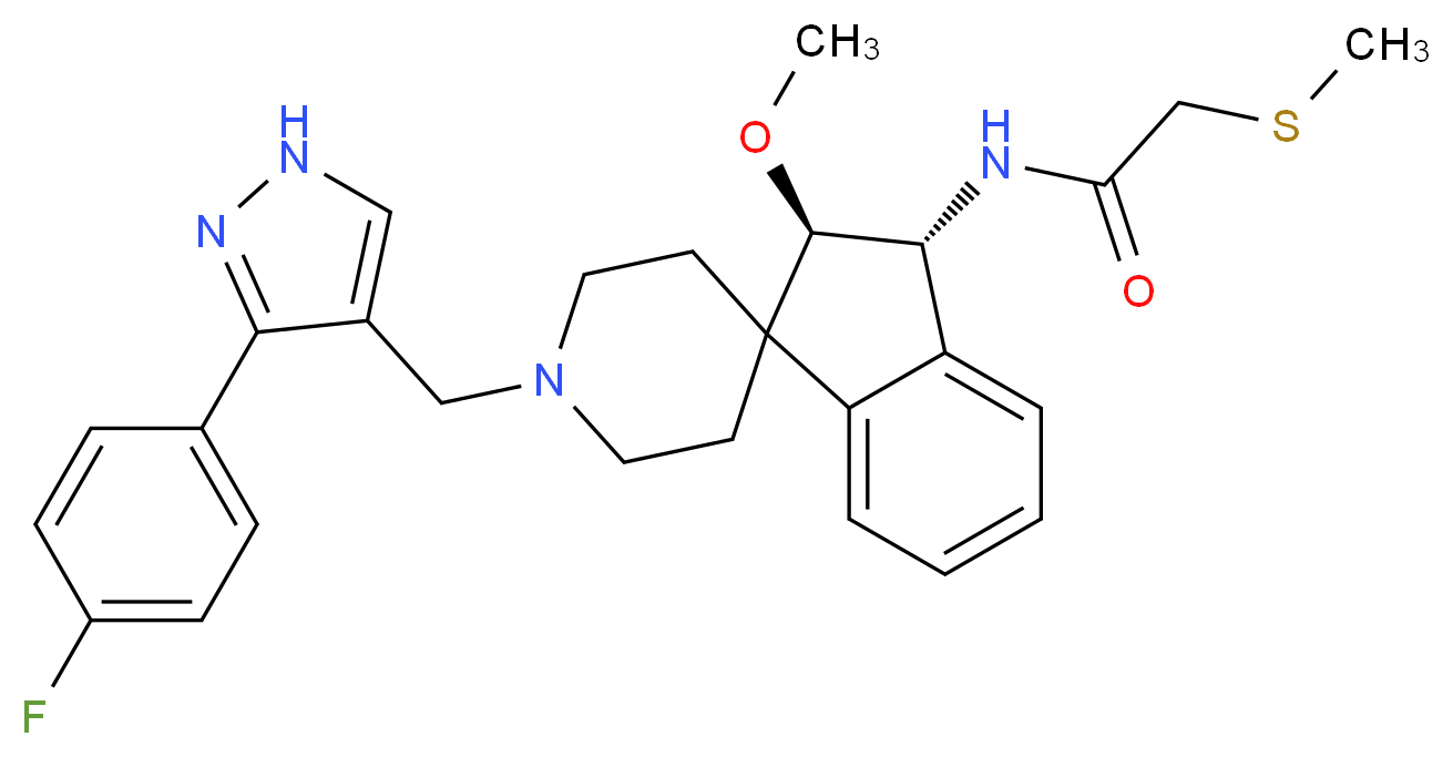 N-((2R*,3R*)-1'-{[3-(4-fluorophenyl)-1H-pyrazol-4-yl]methyl}-2-methoxy-2,3-dihydrospiro[indene-1,4'-piperidin]-3-yl)-2-(methylthio)acetamide_Molecular_structure_CAS_)