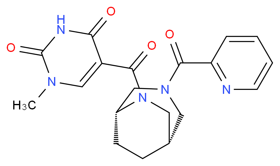 1-methyl-5-{[(1S*,5R*)-3-(pyridin-2-ylcarbonyl)-3,6-diazabicyclo[3.2.2]non-6-yl]carbonyl}pyrimidine-2,4(1H,3H)-dione_Molecular_structure_CAS_)