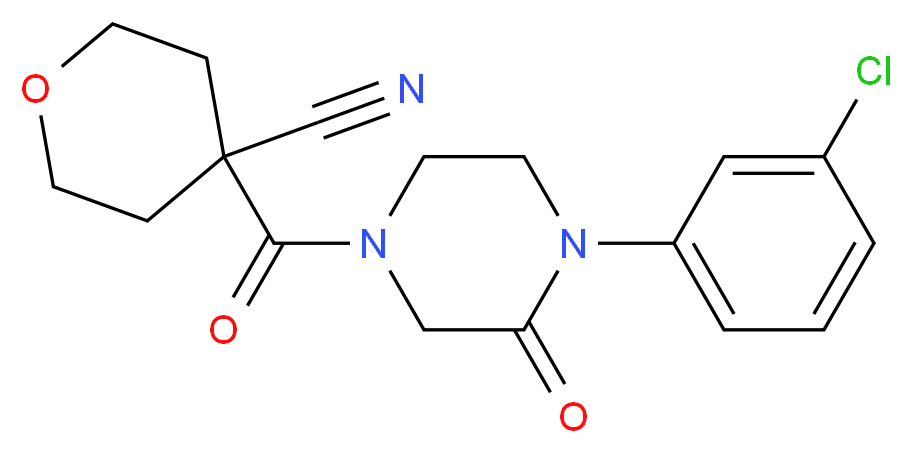 4-{[4-(3-chlorophenyl)-3-oxo-1-piperazinyl]carbonyl}tetrahydro-2H-pyran-4-carbonitrile_Molecular_structure_CAS_)