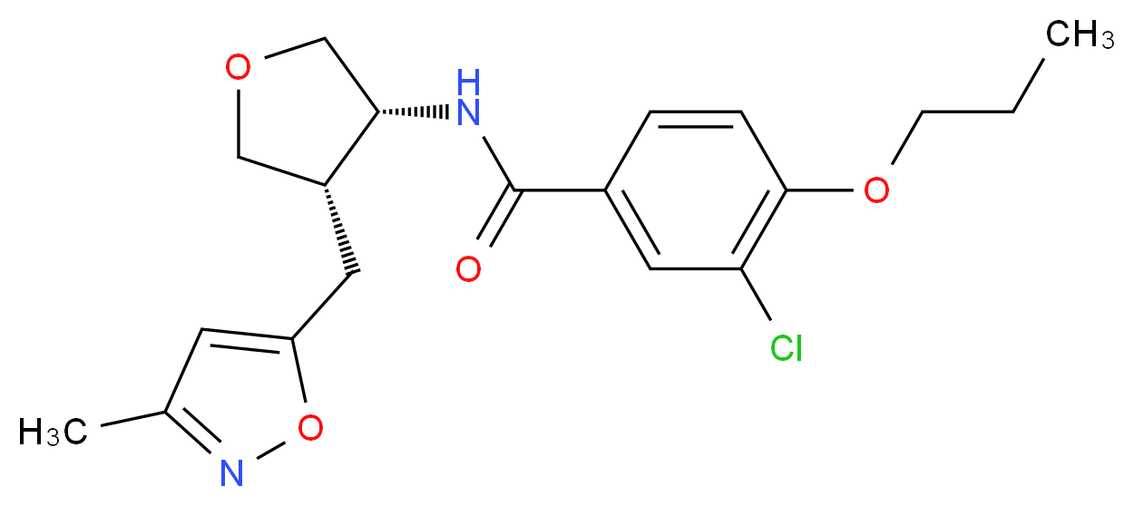 3-chloro-N-{(3R*,4S*)-4-[(3-methylisoxazol-5-yl)methyl]tetrahydrofuran-3-yl}-4-propoxybenzamide_Molecular_structure_CAS_)