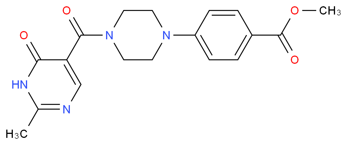 methyl 4-{4-[(2-methyl-6-oxo-1,6-dihydro-5-pyrimidinyl)carbonyl]-1-piperazinyl}benzoate_Molecular_structure_CAS_)