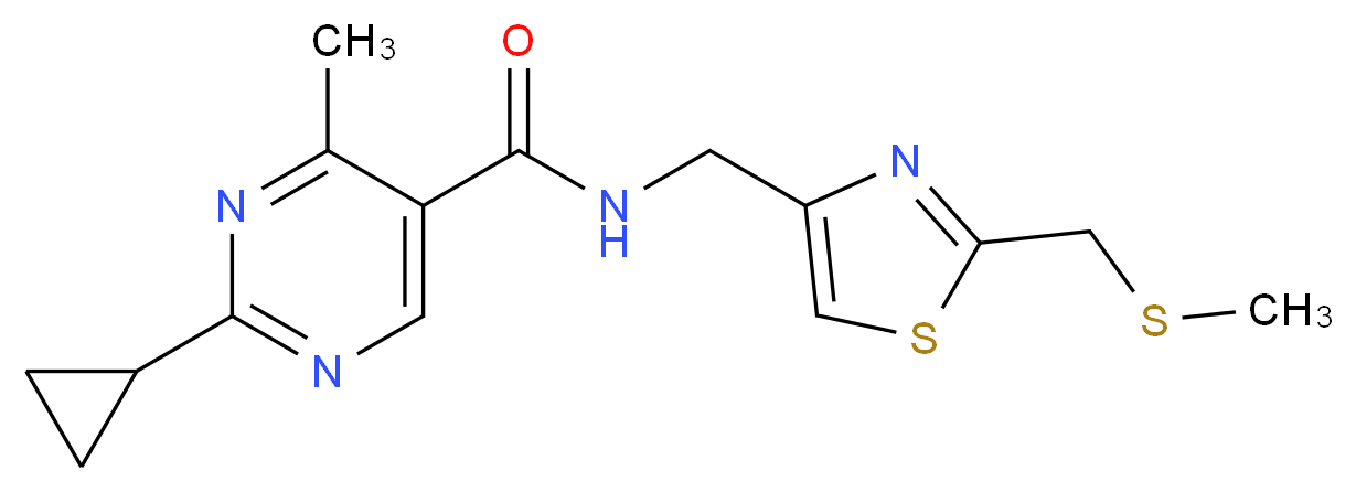 2-cyclopropyl-4-methyl-N-({2-[(methylthio)methyl]-1,3-thiazol-4-yl}methyl)pyrimidine-5-carboxamide_Molecular_structure_CAS_)