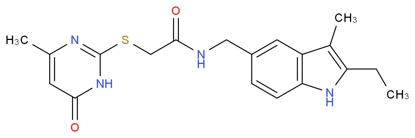 N-[(2-ethyl-3-methyl-1H-indol-5-yl)methyl]-2-[(4-methyl-6-oxo-1,6-dihydropyrimidin-2-yl)thio]acetamide_Molecular_structure_CAS_)