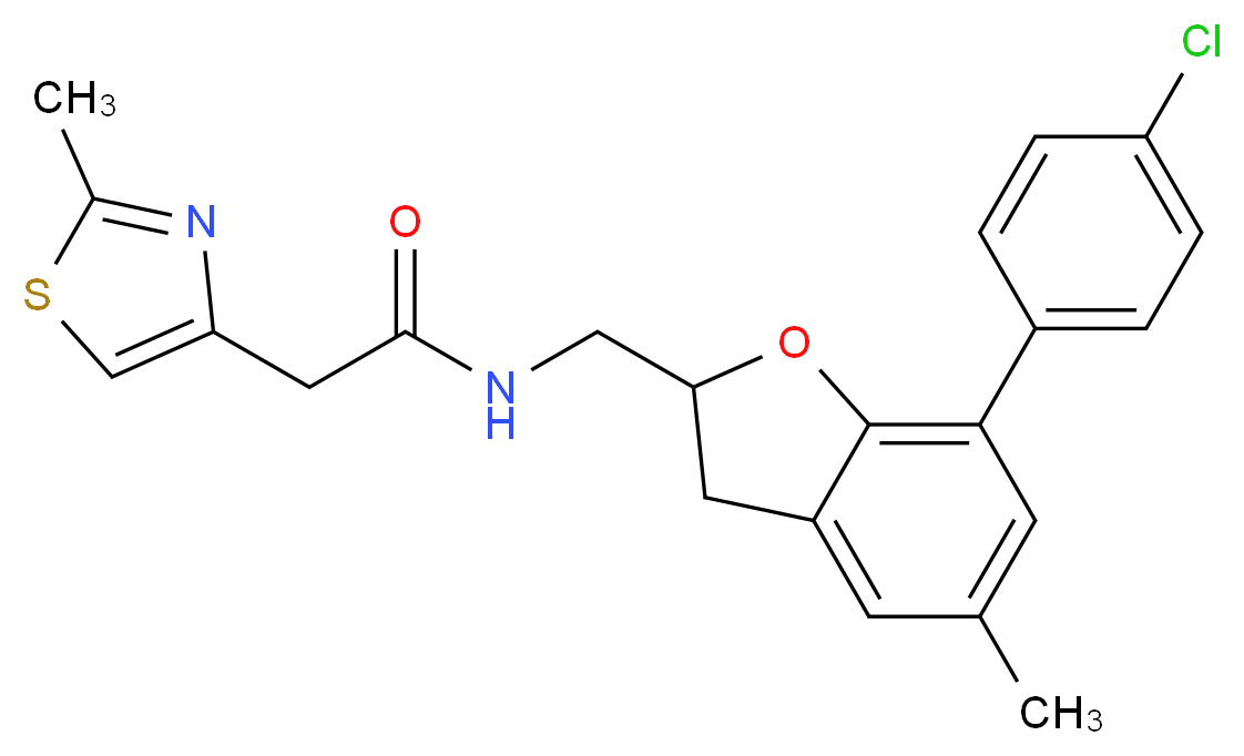N-{[7-(4-chlorophenyl)-5-methyl-2,3-dihydro-1-benzofuran-2-yl]methyl}-2-(2-methyl-1,3-thiazol-4-yl)acetamide_Molecular_structure_CAS_)