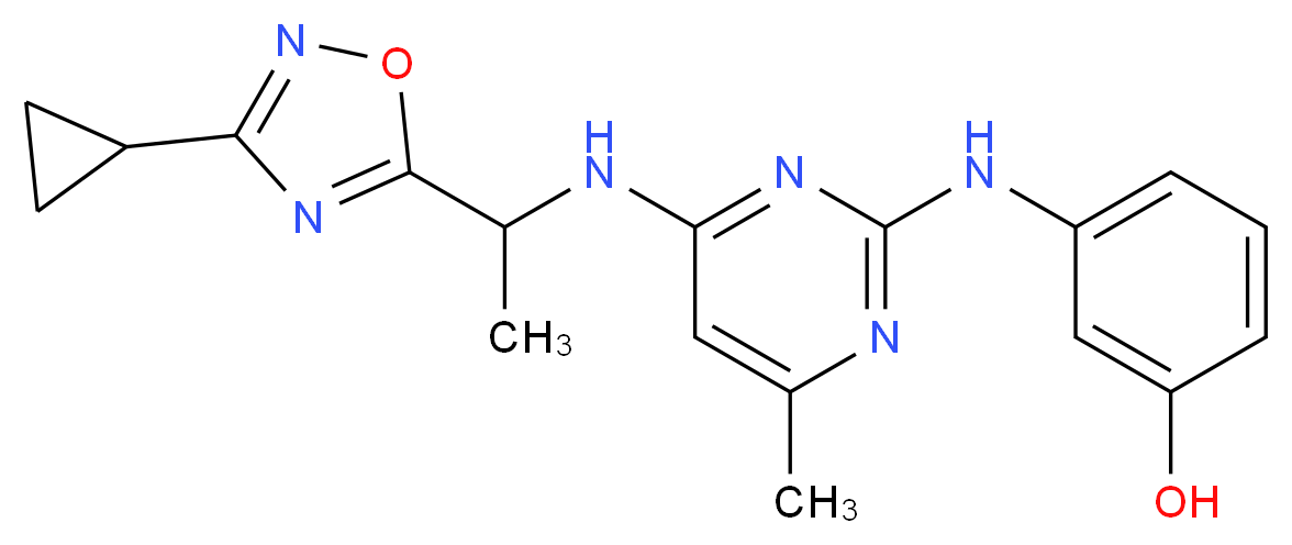 3-[(4-{[1-(3-cyclopropyl-1,2,4-oxadiazol-5-yl)ethyl]amino}-6-methylpyrimidin-2-yl)amino]phenol_Molecular_structure_CAS_)