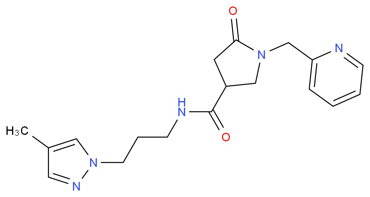 N-[3-(4-methyl-1H-pyrazol-1-yl)propyl]-5-oxo-1-(2-pyridinylmethyl)-3-pyrrolidinecarboxamide_Molecular_structure_CAS_)