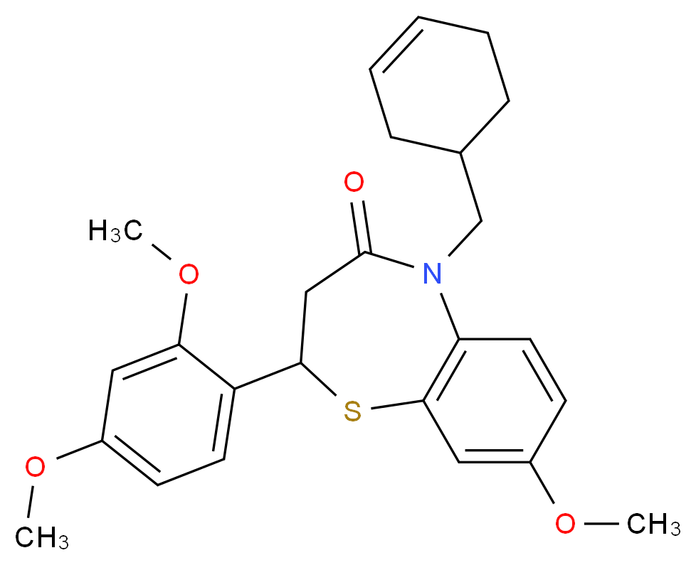 5-(3-cyclohexen-1-ylmethyl)-2-(2,4-dimethoxyphenyl)-8-methoxy-2,3-dihydro-1,5-benzothiazepin-4(5H)-one_Molecular_structure_CAS_)